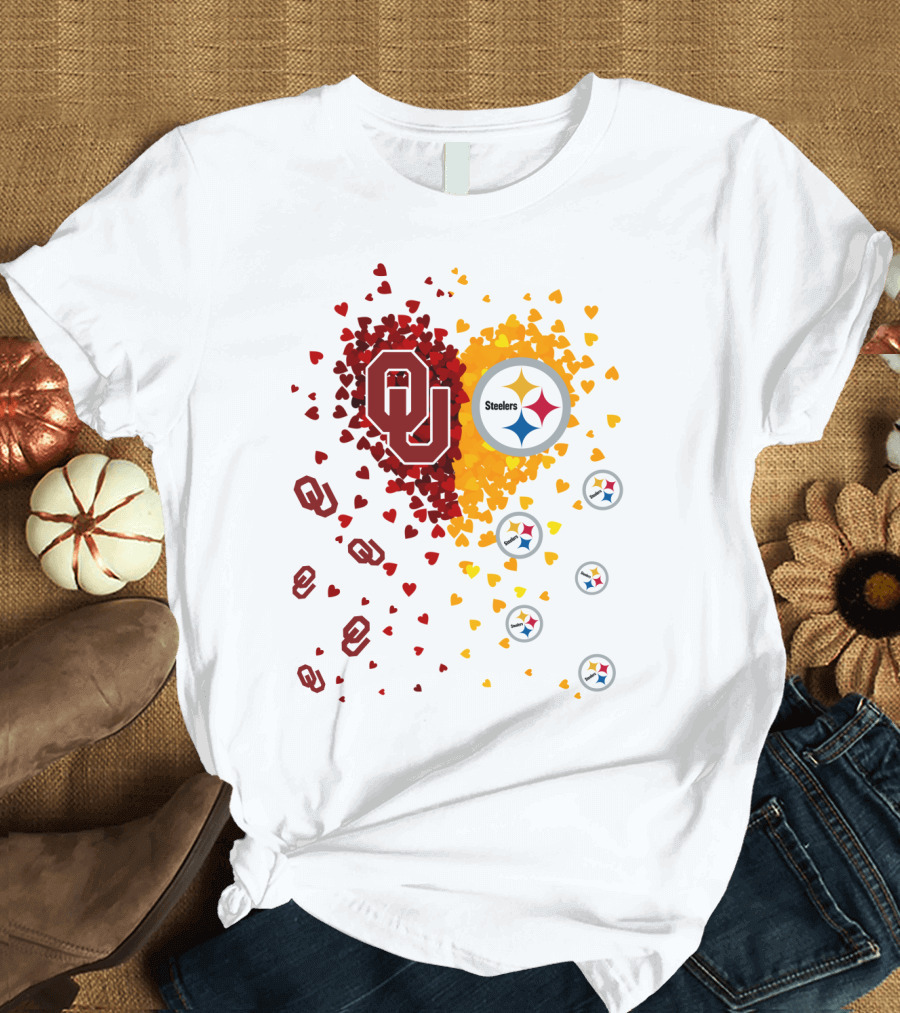 Oklahoma Sooners Steelers Heart Symbol Fusion T-Shirt