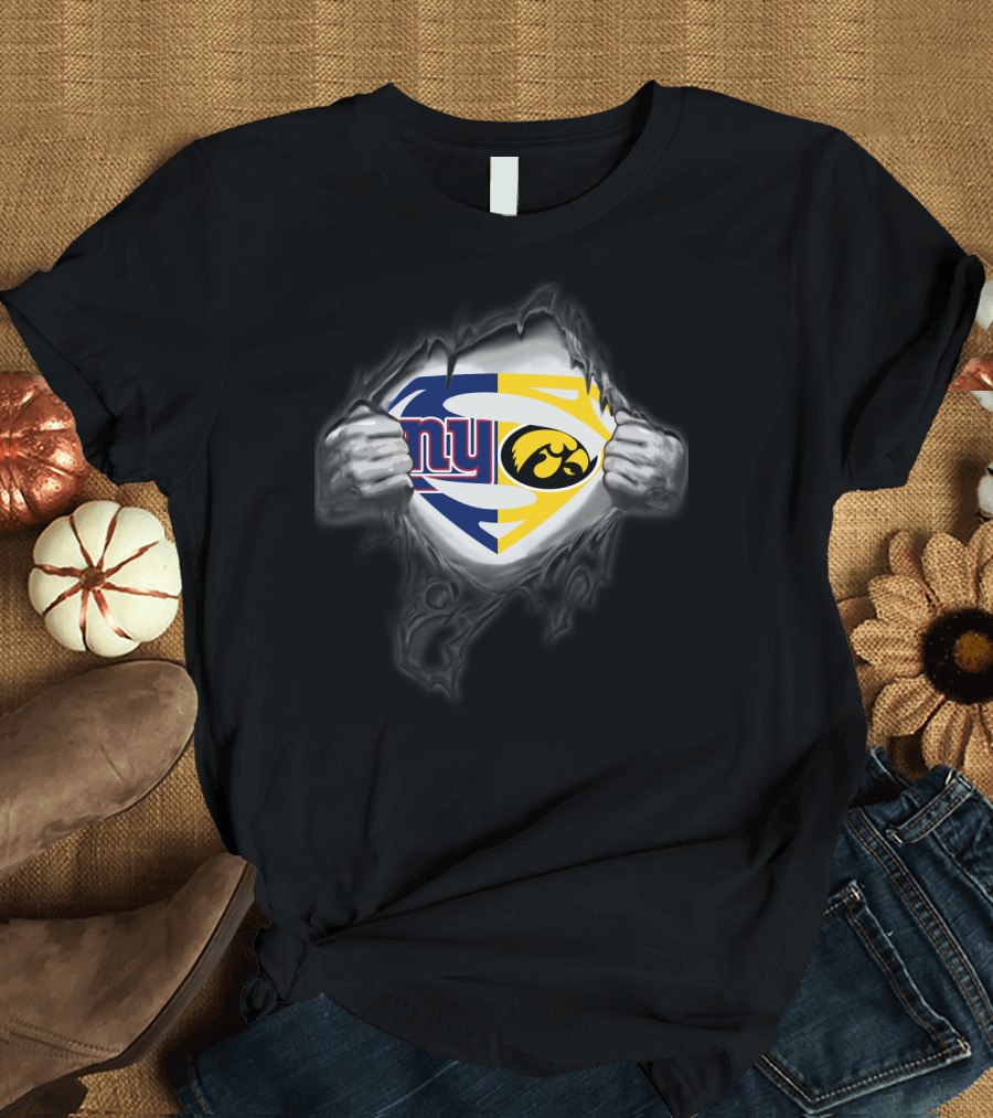 New York Giants Iowa Hawkeyes Superman Logo Tear T-Shirt