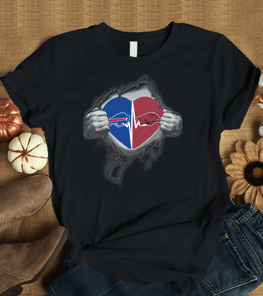 Buffalo Bills Arkansas Razorbacks Heartbeat Split Fan Passion T-Shirt
