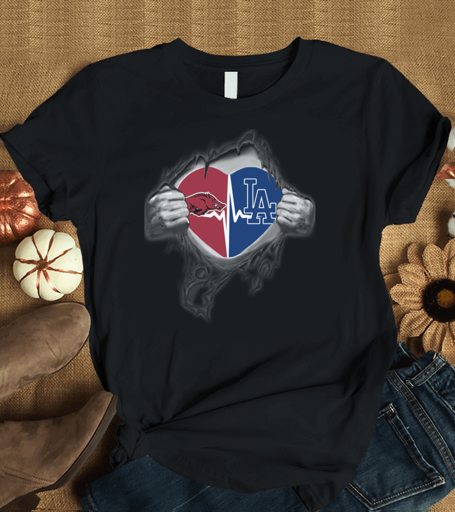 Arkansas Razorbacks Heartbeat Los Angeles Dodgers T-Shirt