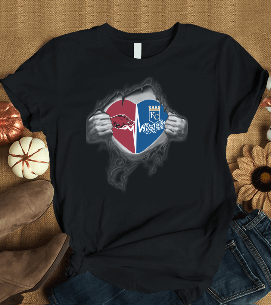Arkansas Razorbacks Kansas City Royals Heart T-Shirt