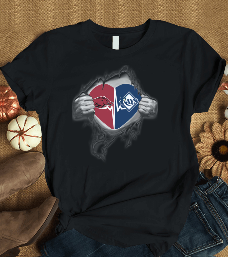 Arkansas Razorbacks Tampa Bay Rays Heart T-Shirt