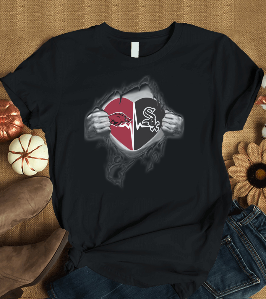 Heart of Arkansas Razorbacks and Chicago White Sox Collaboration T-Shirt