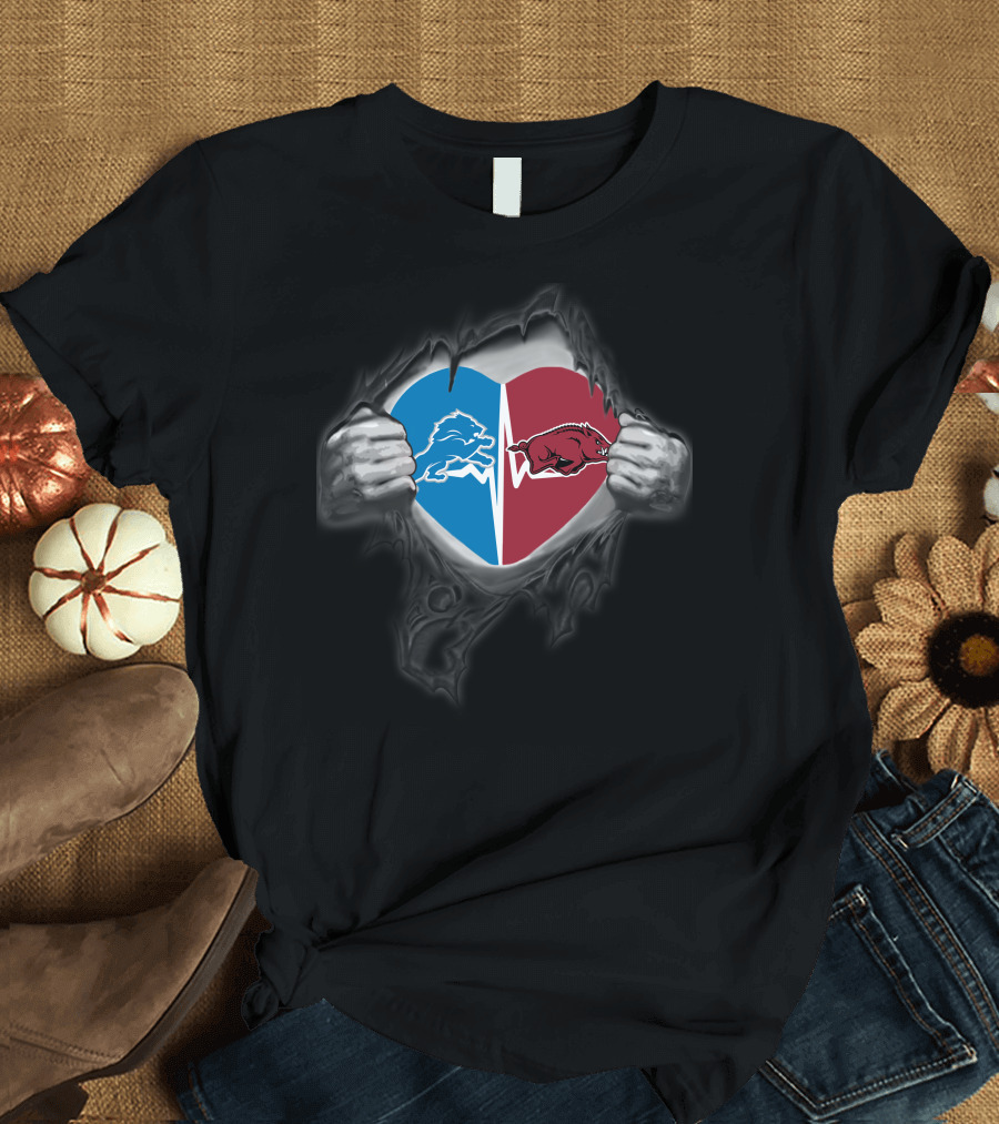 Detroit Lions Arkansas Razorbacks Heart T-Shirt