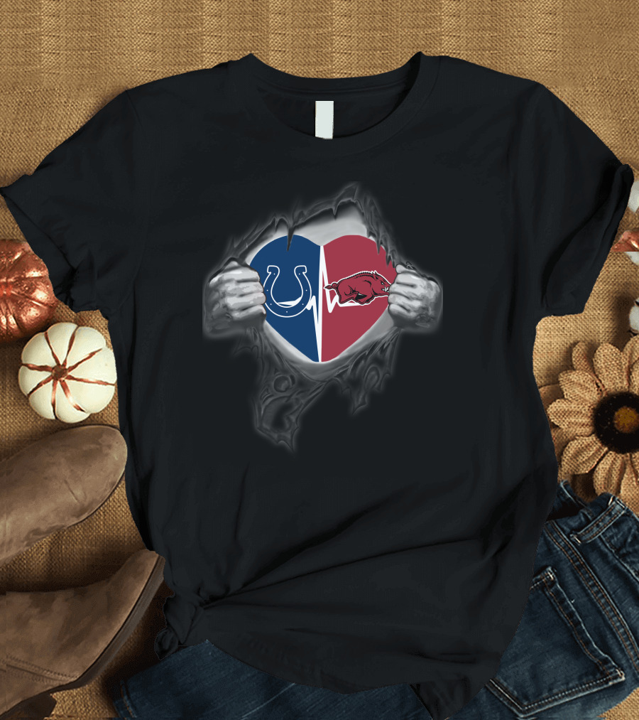 Indianapolis Colts Arkansas Razorbacks Heartbeat Logo Fusion T-Shirt