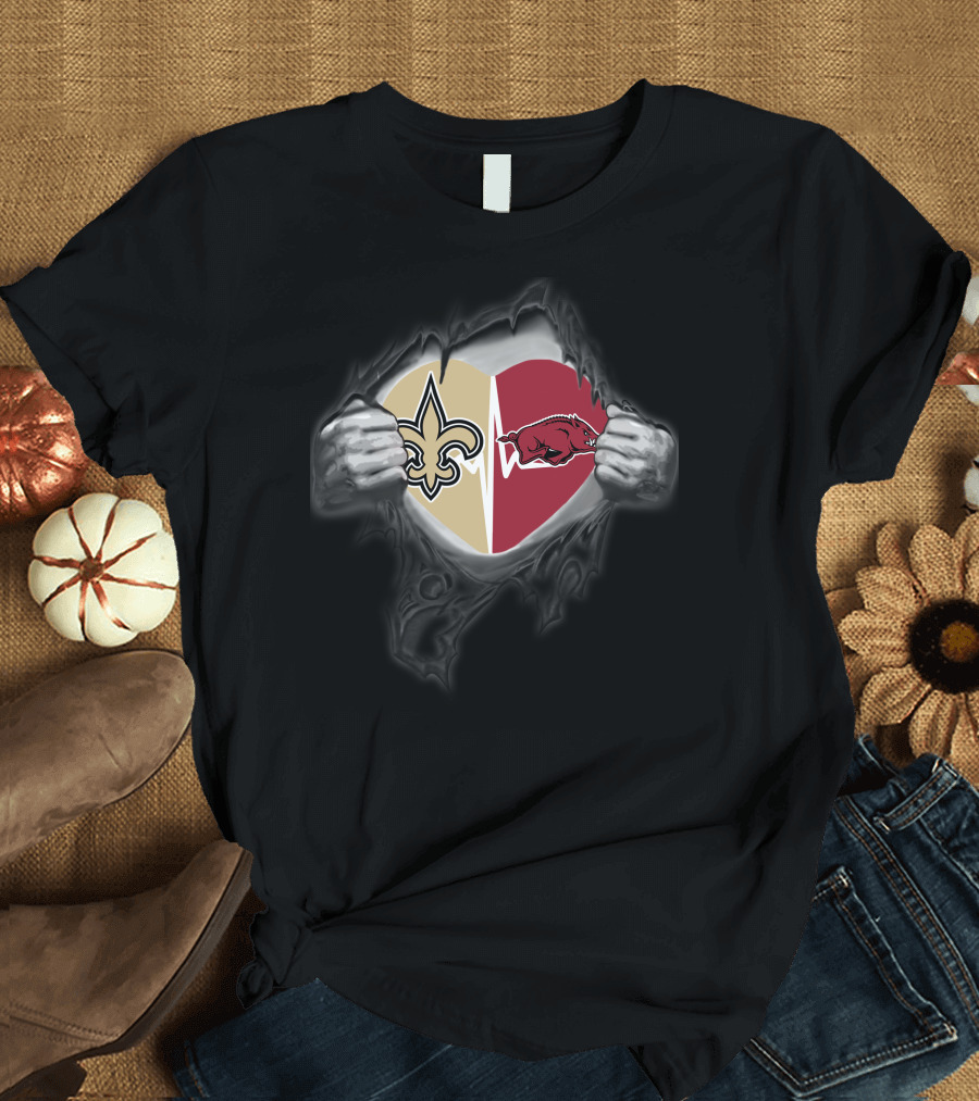New Orleans Saints Arkansas Razorbacks Heart T-Shirt