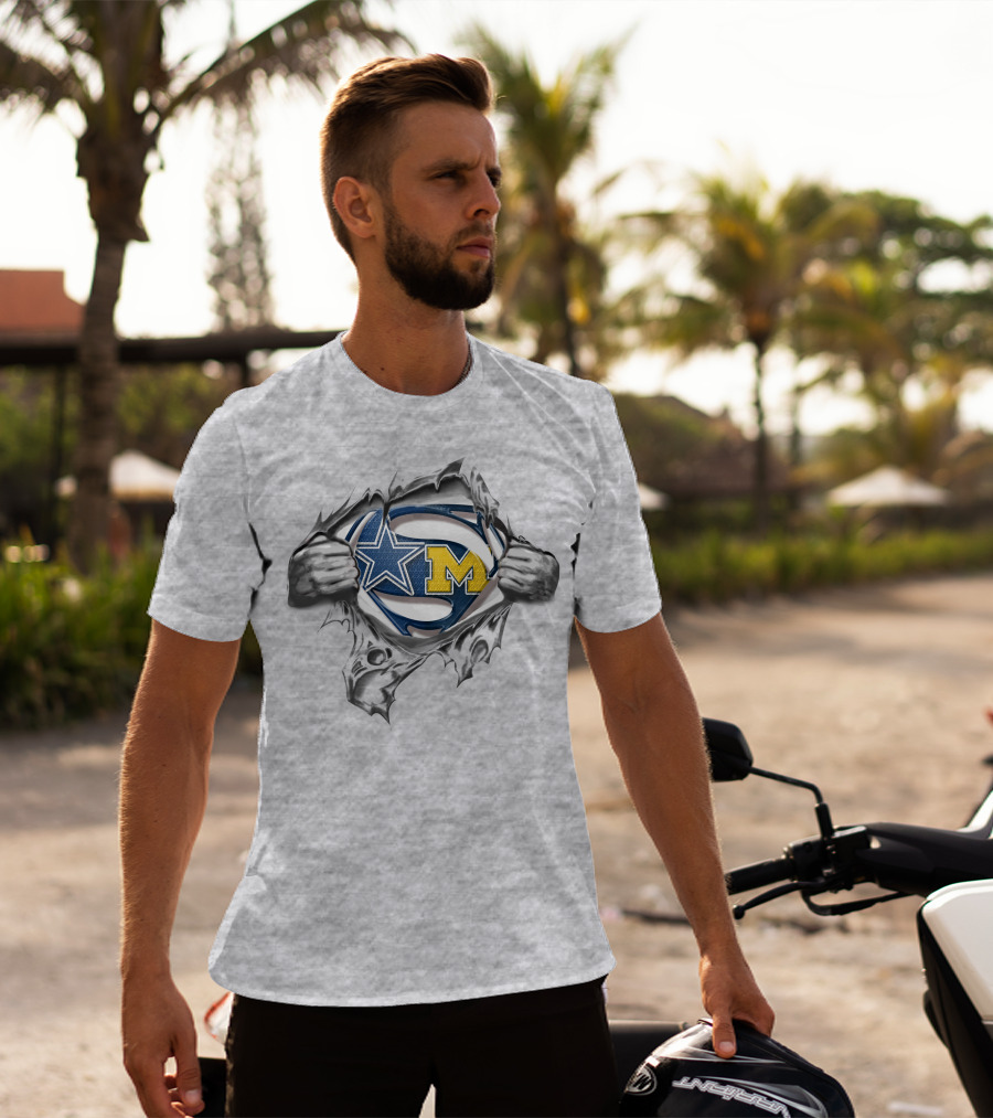 Cowboys Michigan Wolverines Superman Logo Fusion T-Shirt