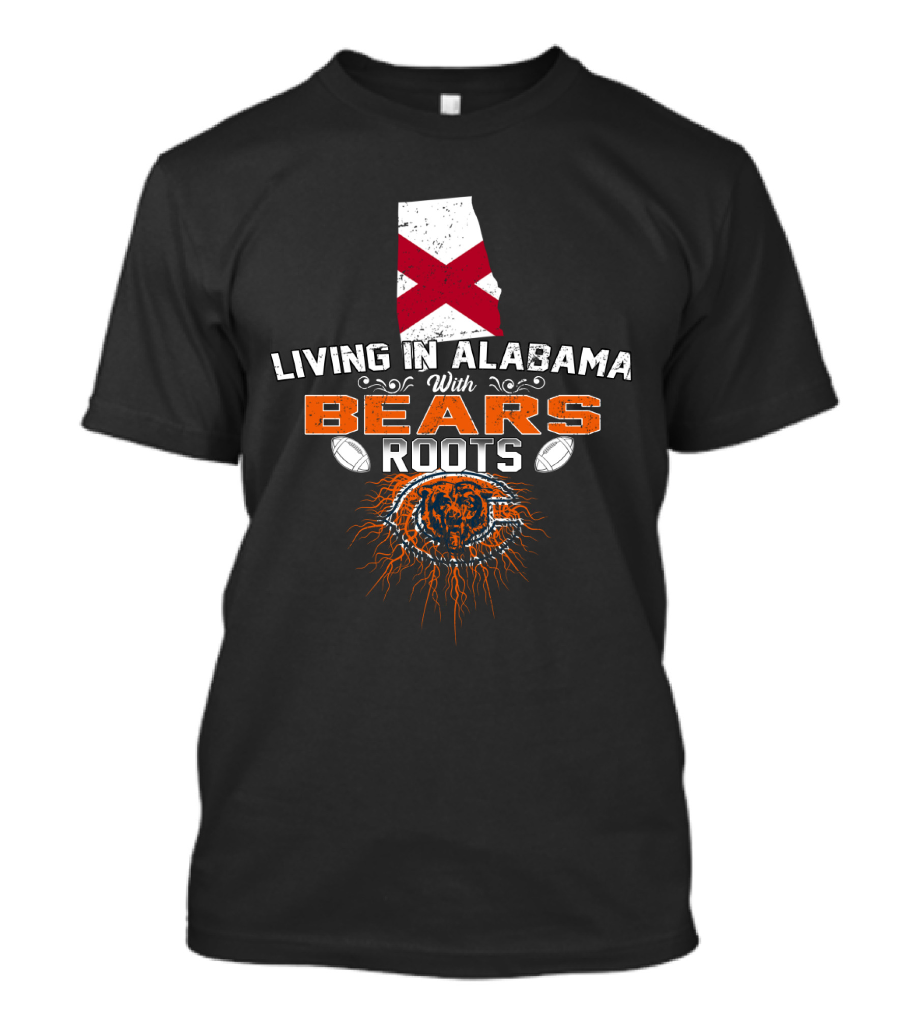 Living In Alabama With Bears Roots Alabama Map Football Bear T-Shirt