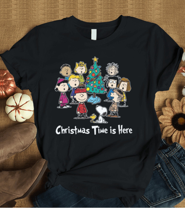 T-Shirt: Christmas Time is Here Peanuts Characters Gather Around the Festive Tree T-Shirt Christmas Time is Here Peanuts Characters Gather Around the Festive Tree T-Shirt