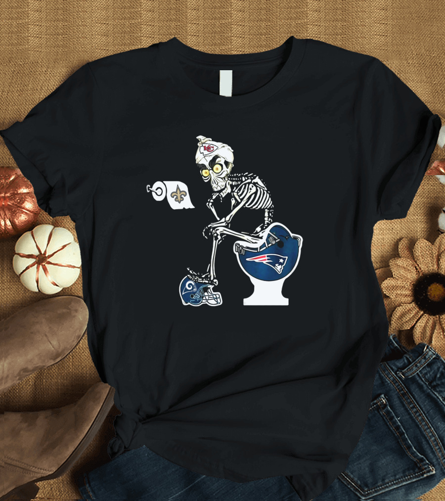 Chiefs Skeleton Patriots Toilet Saints Rams Helmet T-Shirt