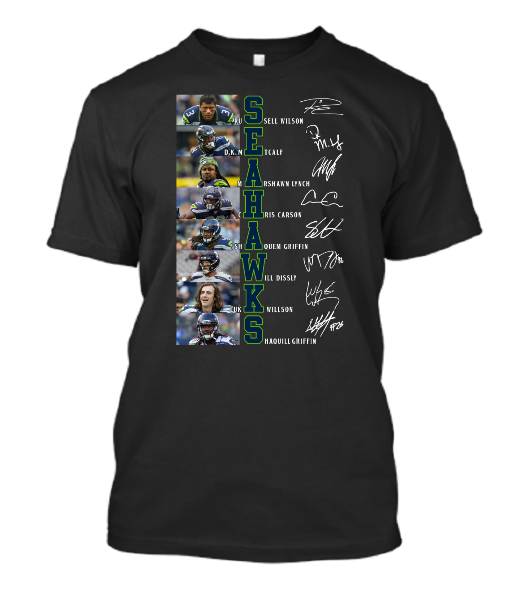 Seahawks Russell Wilson D.K. Metcalf Marshawn Lynch Chris Carson Shaquem Griffin Will Dissly Luke Willson Shaquill Griffin T-Shirt