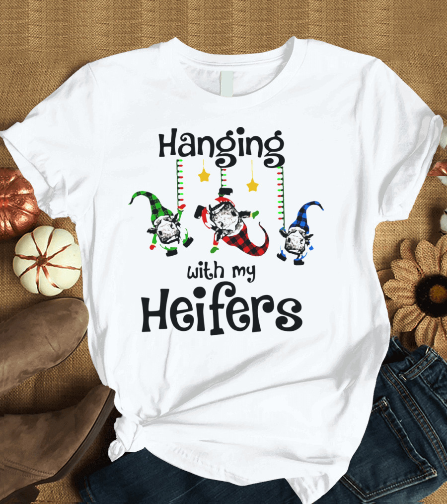 Hanging With My Heifers Festive Cows in Pajamas T-Shirt