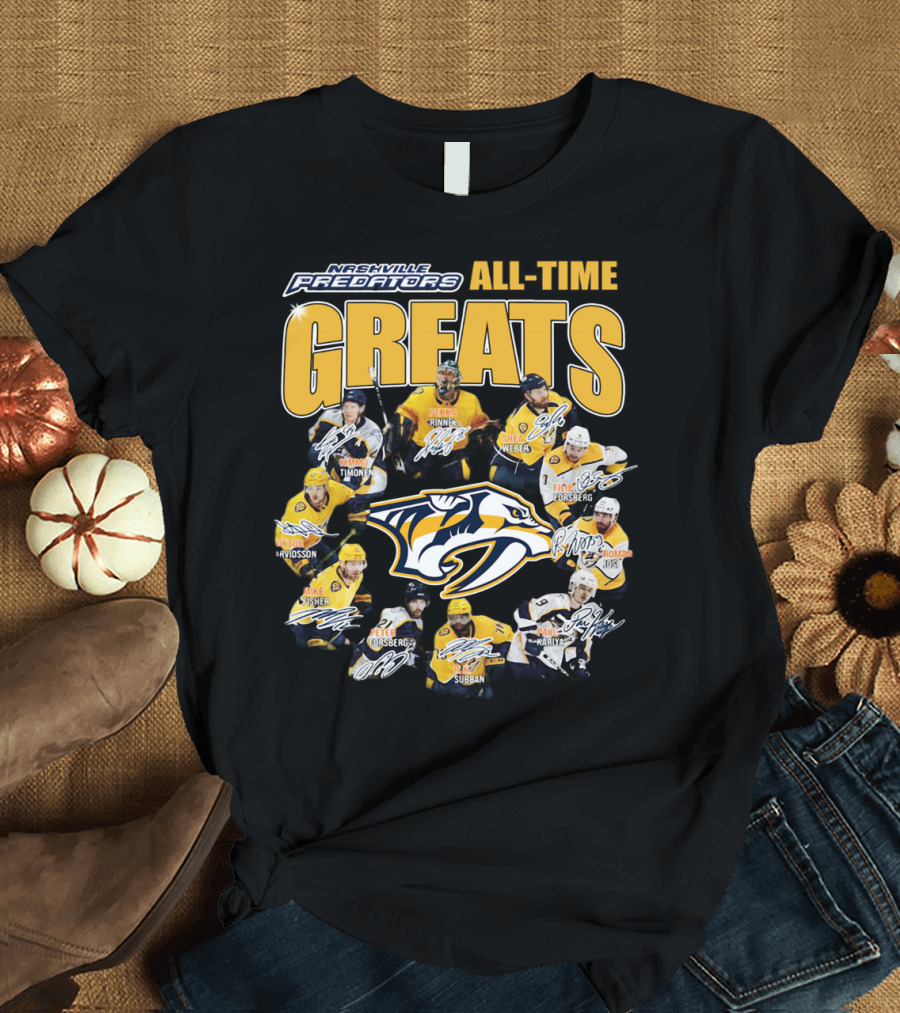 Nashville Predators All-Time Greats Signatures Rinne Weber Forsberg Subban Timonen Walker T-Shirt