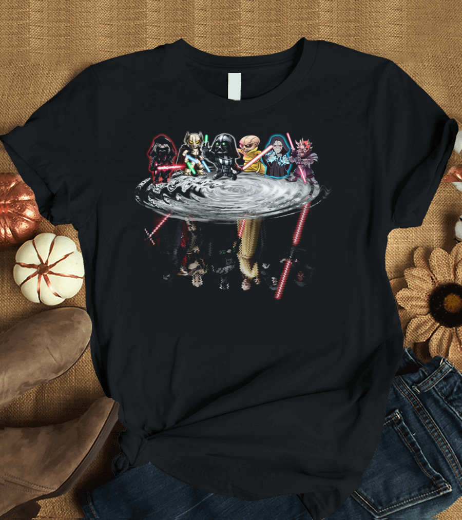 Star Wars Chibi Villains Reflected in Water with Lightsabers T-Shirt