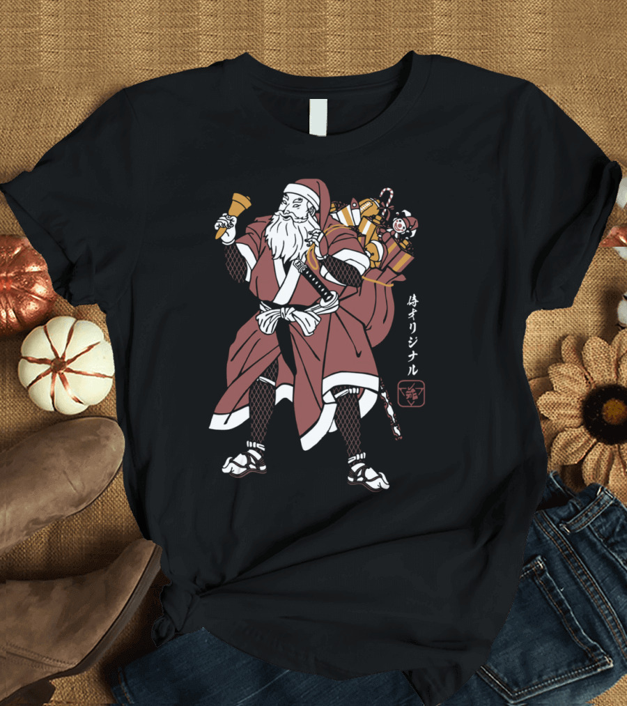 Samurai Santa Claus with Katana and Gift Bag T-Shirt