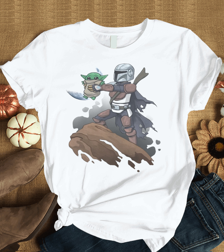 Baby Yoda The Manrorian Epic Rock Ledge Scene T-Shirt