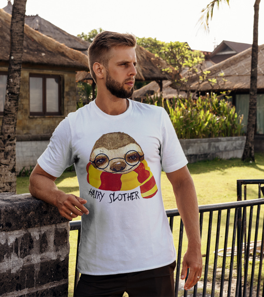 Hairy Slother Sloth Lovers Wizard Scarf Glasses Magic T-Shirt