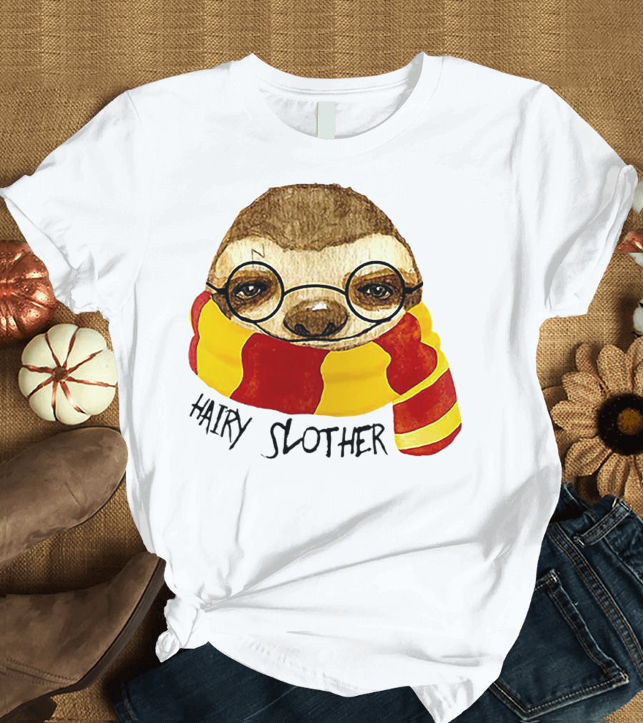 Hairy Slother Sloth Lovers Wizard Scarf Glasses Magic T-Shirt