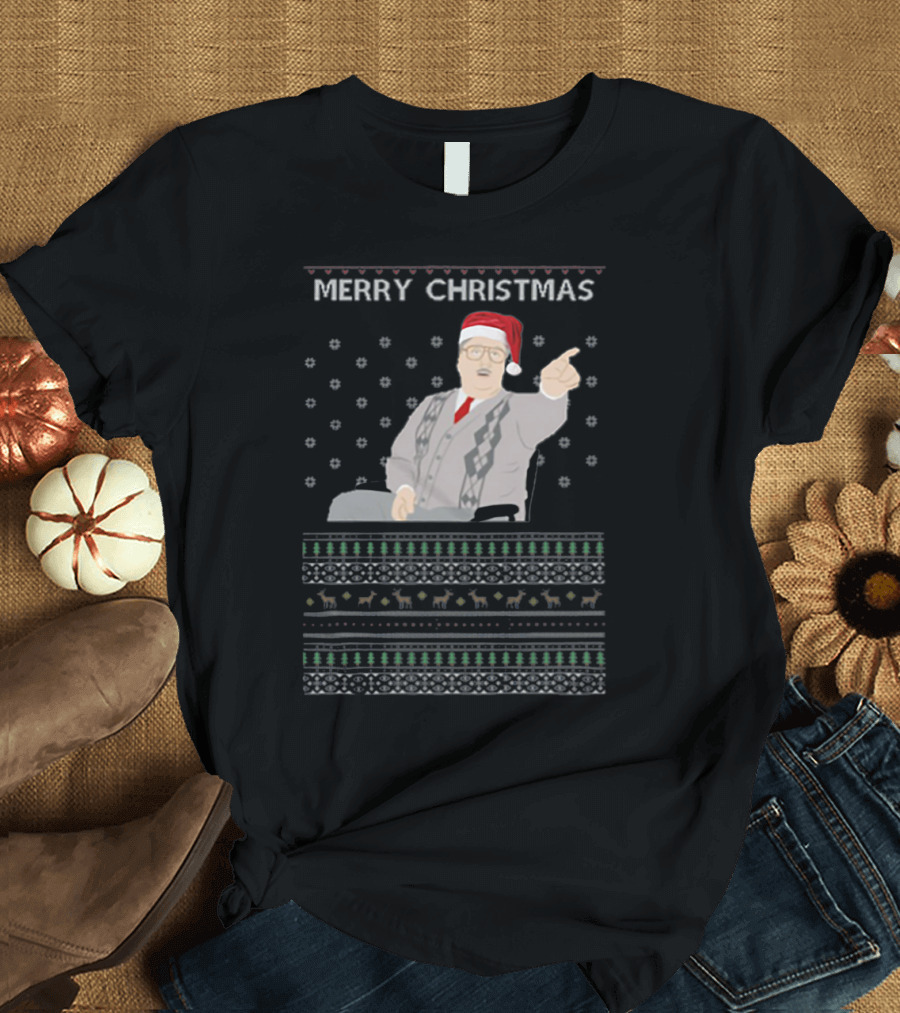 Phoenix Nights Brian Potter Merry Christmas Sweater Santa Hat Holiday T-Shirt