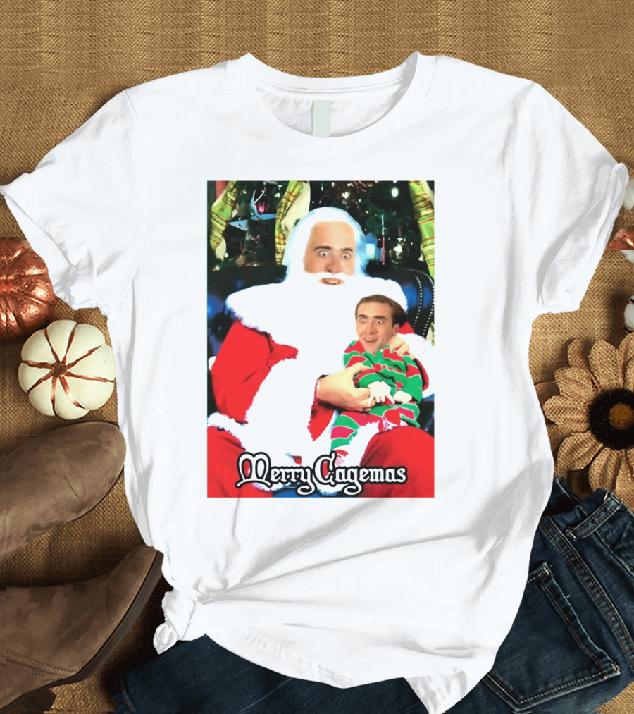 Santa Claus Nicolas Cage Merry Cagemas Christmas Scene T-Shirt