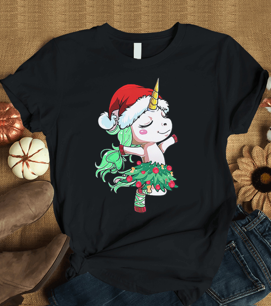 Santa Unicorn Christmas Tree Festive Dance T-Shirt