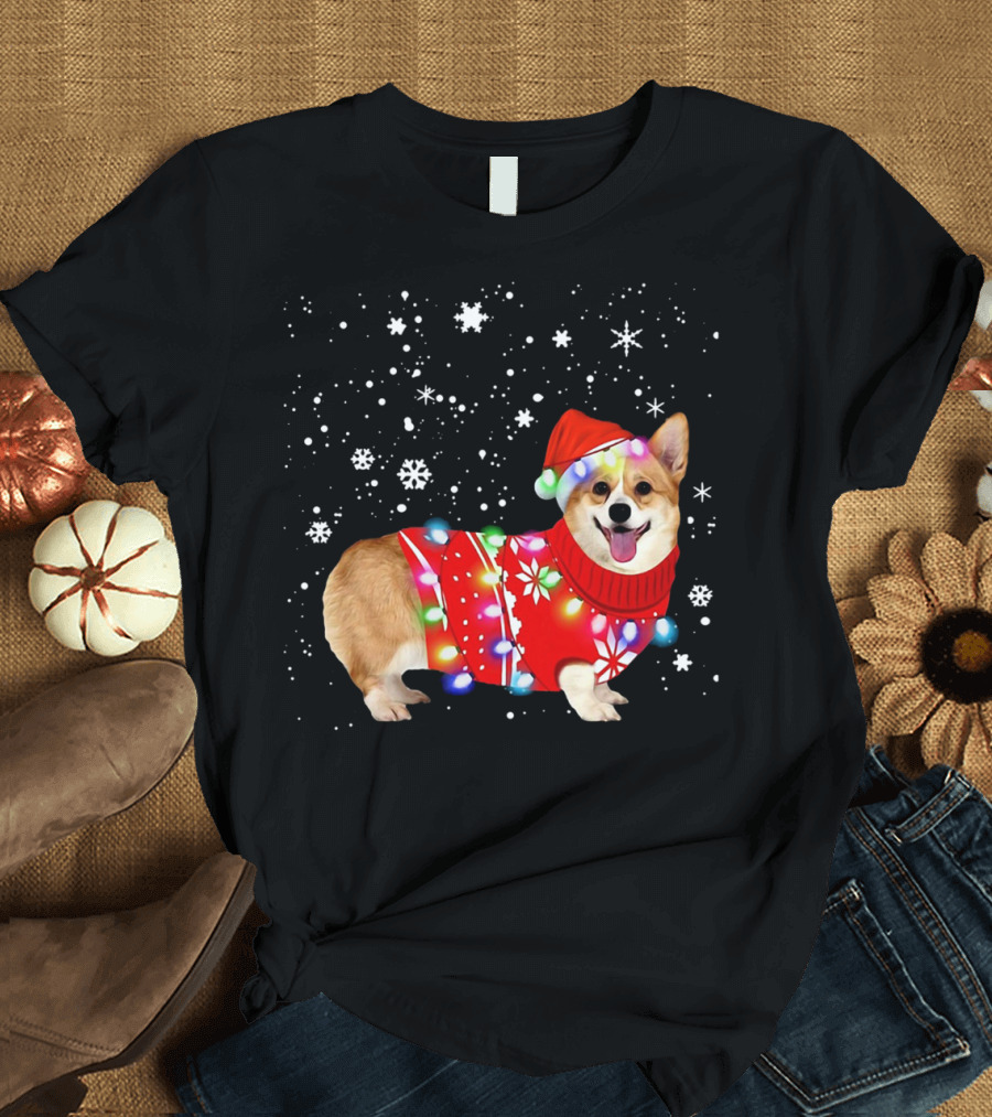 Corgi Lovely Christmas Light Snowflake Holiday T-Shirt