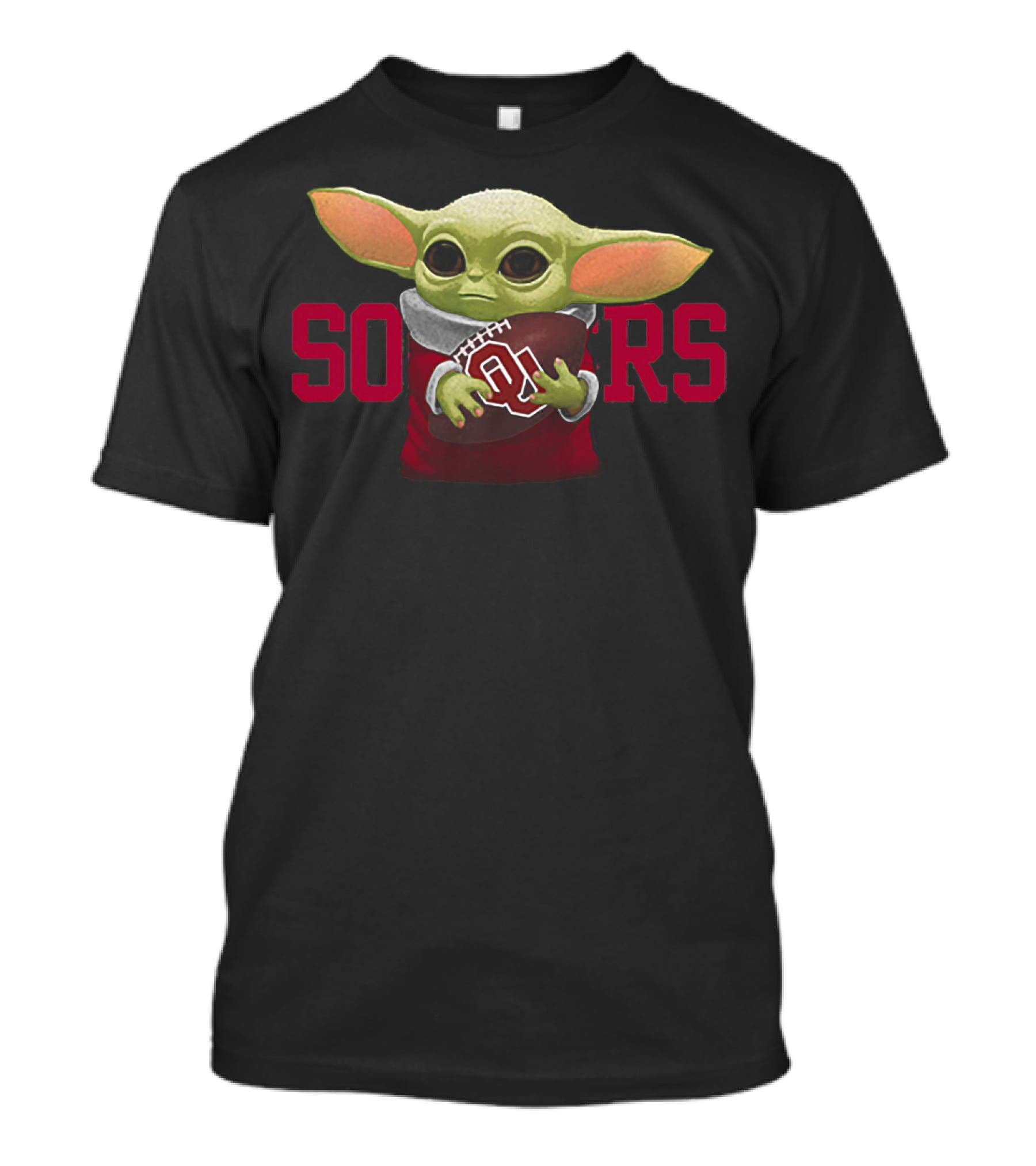 Baby Yoda Holding Football With Oklahoma Sooners T-Shirt