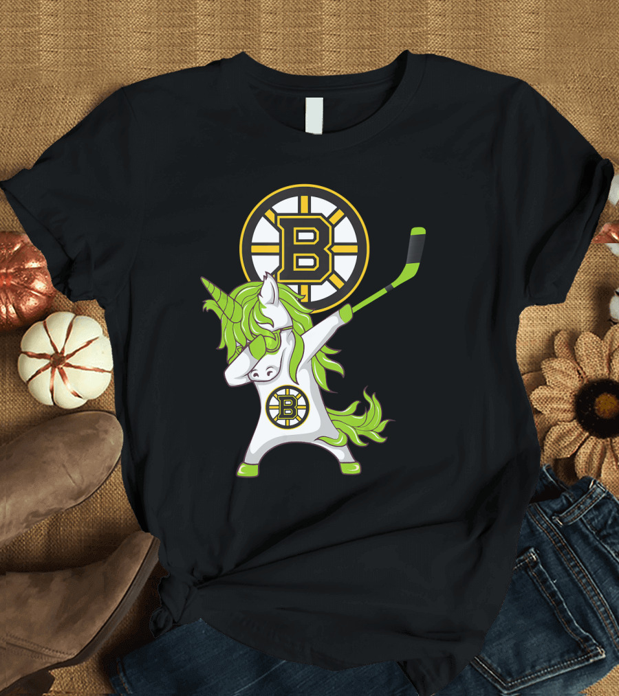 St Patrick Day Dabbing Unicorn Boston Bruins Hockey Stick T-Shirt
