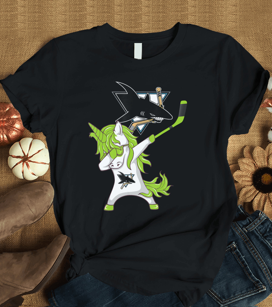 St Patrick's Day Dabbing Unicorn San Jose Sharks Hockey Stick T-Shirt