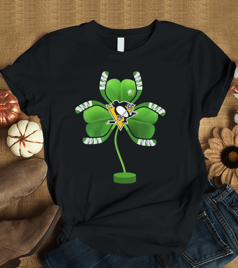 St Patrick Day Irish Shamrock Pittsburgh Penguin Hockey Tree T-Shirt