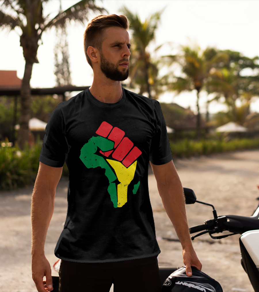 Black Fist African Map Red Green Yellow Pride Black History T-Shirt