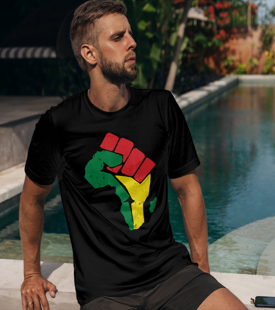 Black Fist African Map Red Green Yellow Pride Black History T-Shirt