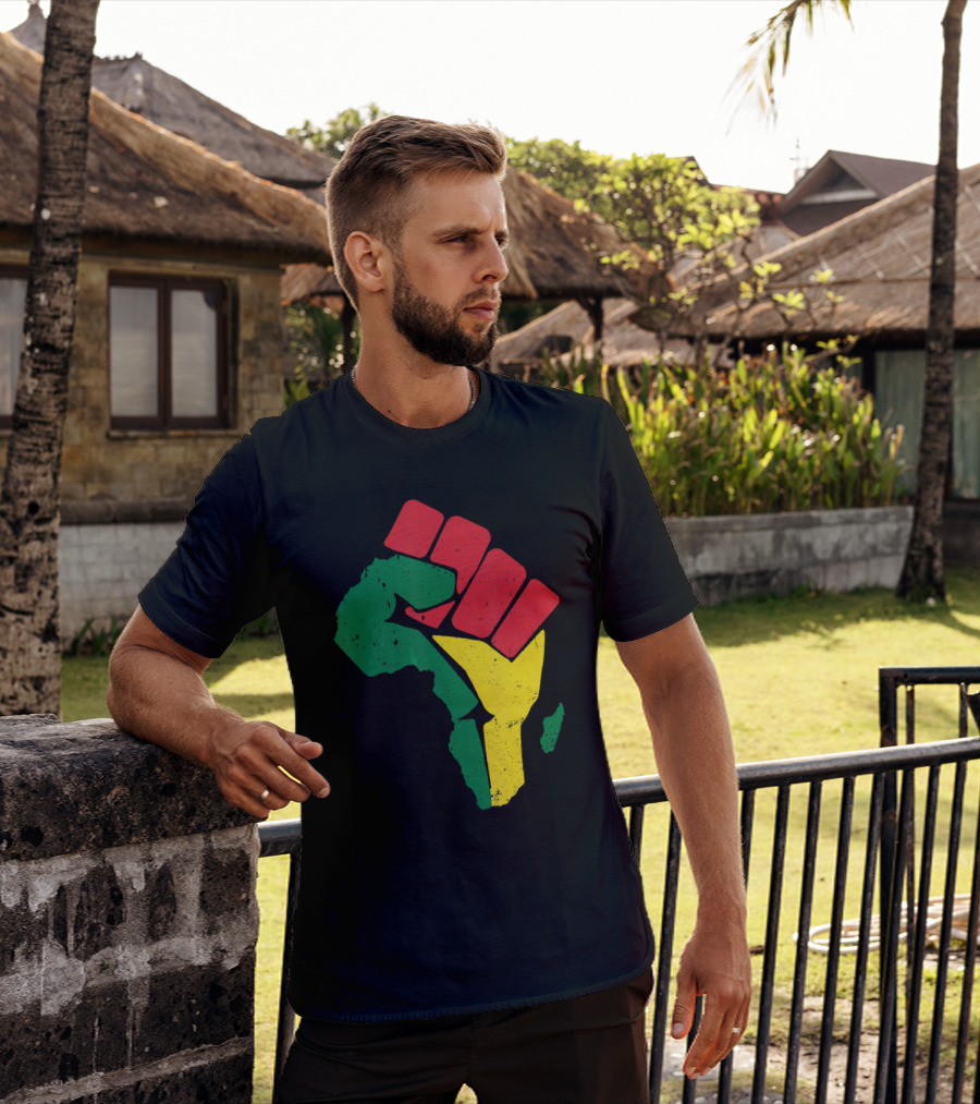 Black Fist African Map Red Green Yellow Pride Black History T-Shirt