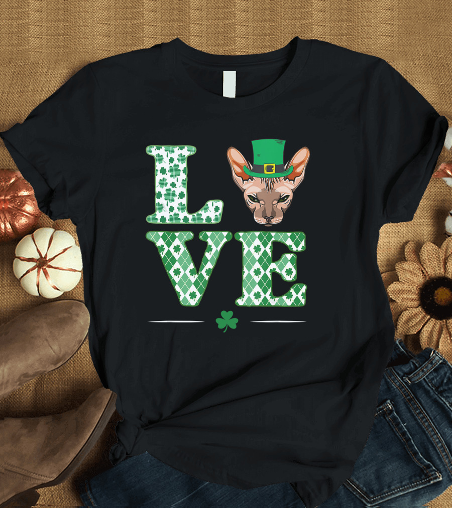 Love Sphynx Cat Leprechaun Shamrock St Patrick Day T-Shirt