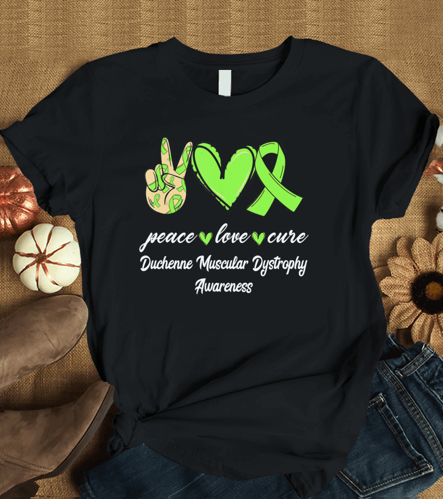 Peace Love Cure Duchenne Muscular Dystrophy Awareness Lime Green T-Shirt