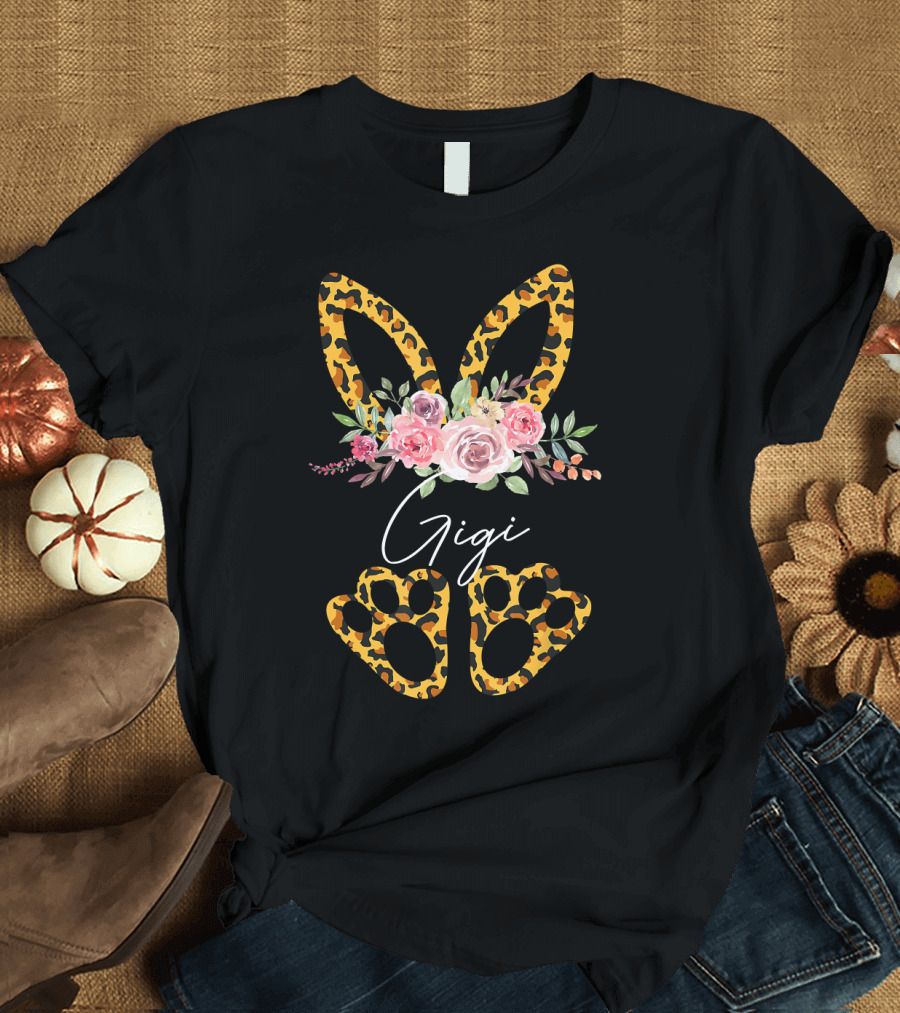 Gigi Leopard Bunny Ears Floral Easter Day T-Shirt