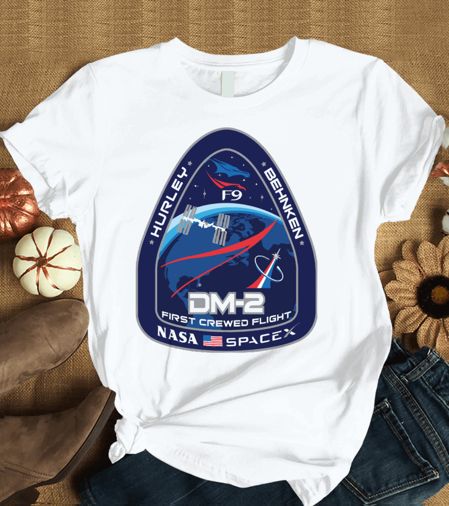 NASA SpaceX DM-2 First Crewed Flight Hurley Behnken Logo F9 T-Shirt