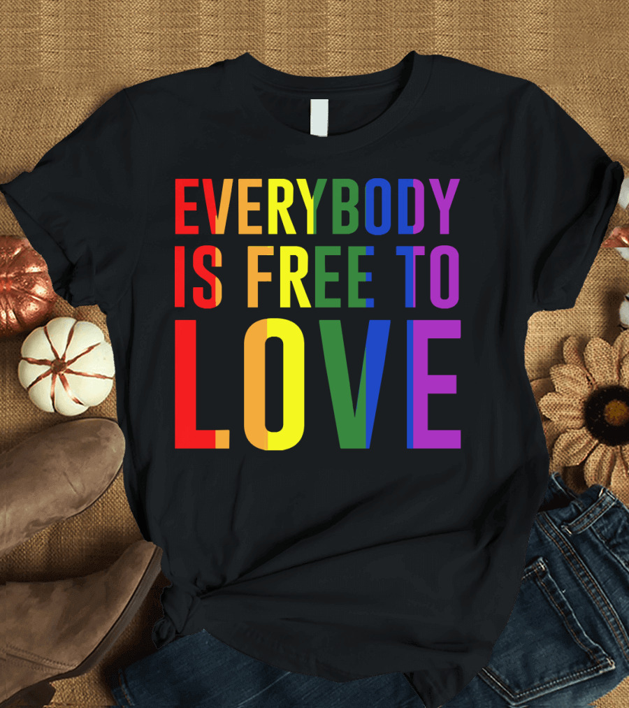 Everybody is Free to Love Rainbow Colors Pride Message T-Shirt