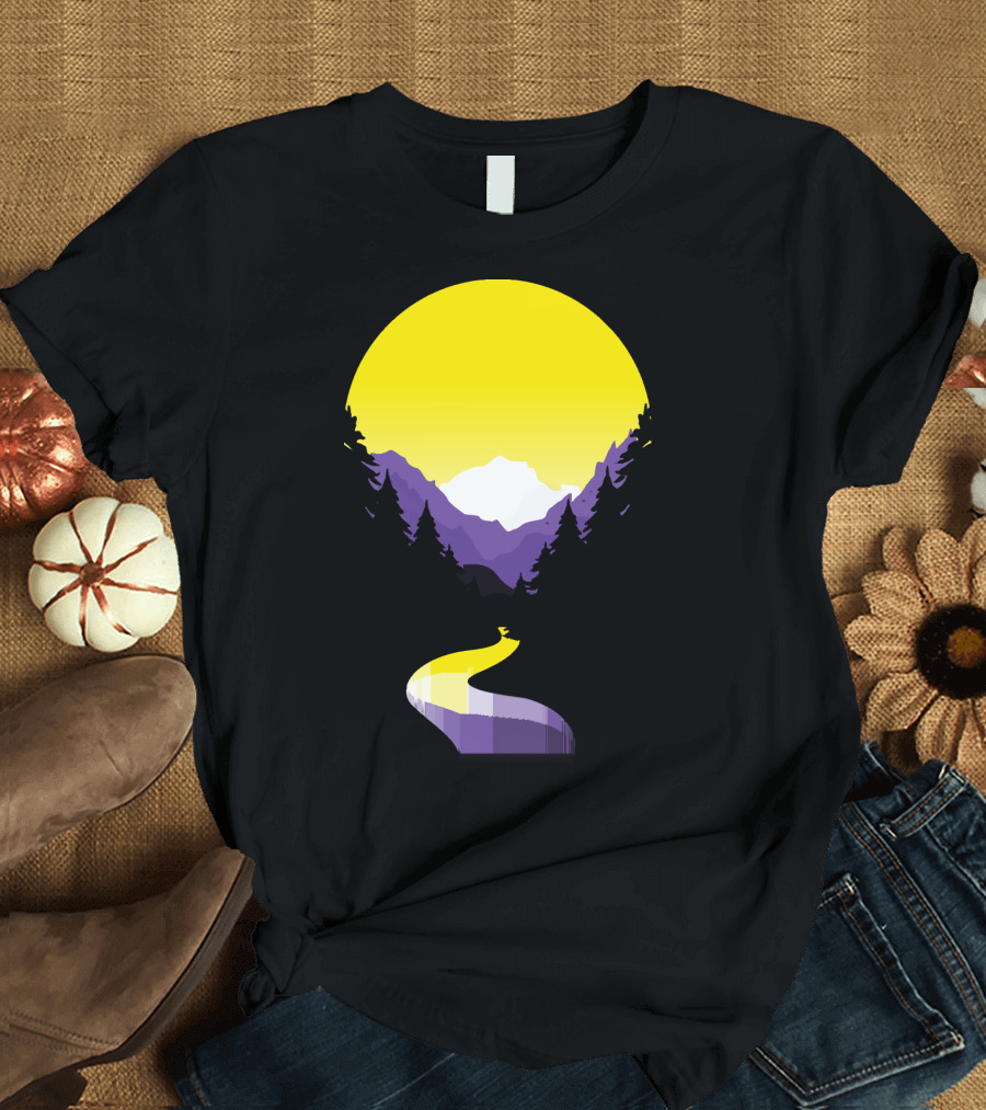 Non Binary Pride Sunset Mountain Landscape T-Shirt
