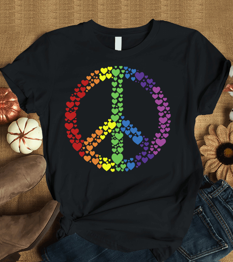 Peace Sign Made of Rainbow Hearts T-Shirt