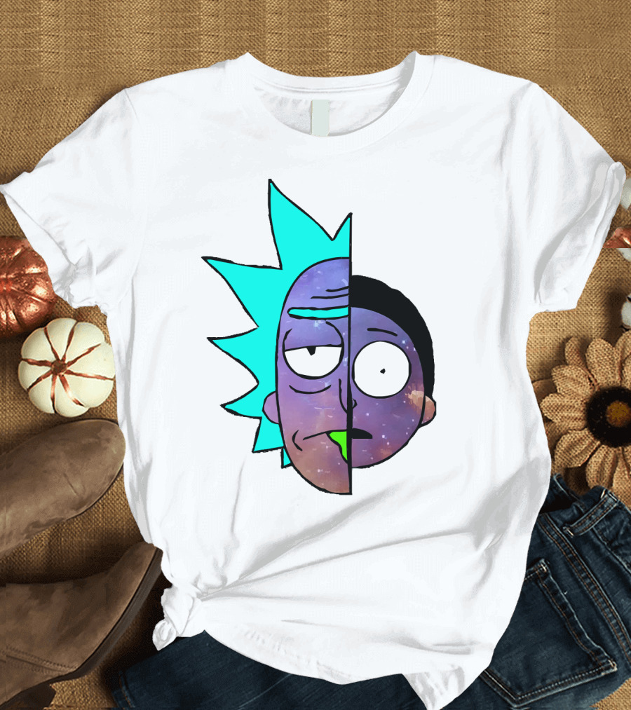 Galactic Rick and Morty Faces Cosmic Split Large T-Shirt