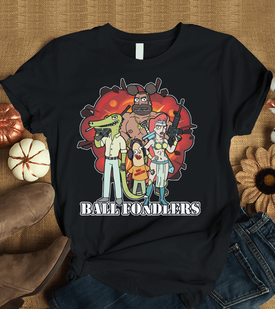 Ball Fondlers Rick and Morty Parody Characters with Weapons T-Shirt