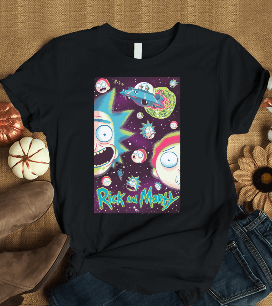Rick and Morty Galaxy Adventure Cartoon Spaceship Outer Space 3-3-6 T-Shirt