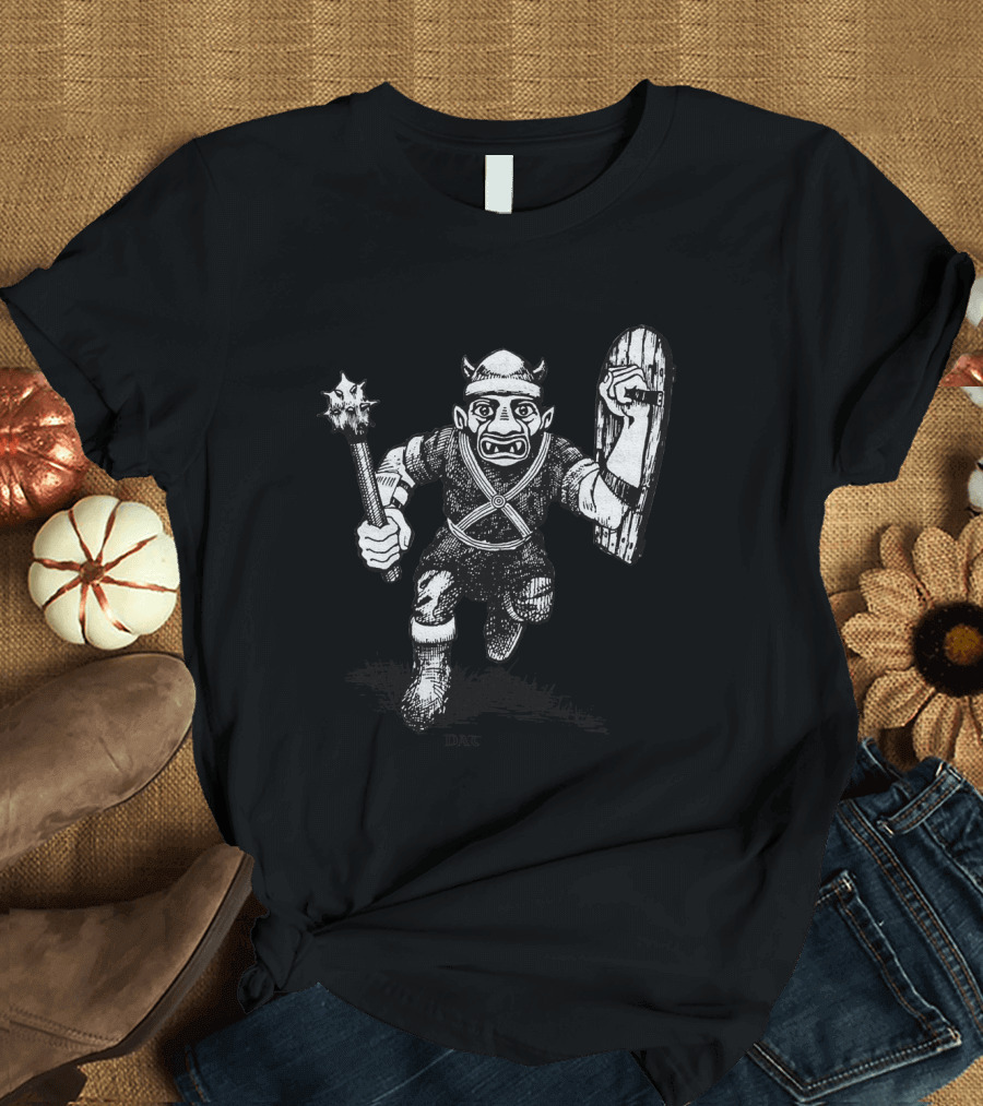 Goblin Charging with Spiked Mace and Shield Drawing T-Shirt
