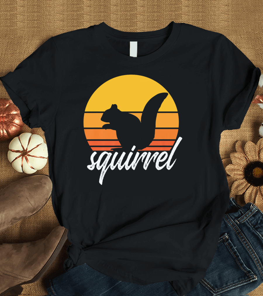 Squirrel Silhouette Against Sunset Vintage Animal Lover T-Shirt
