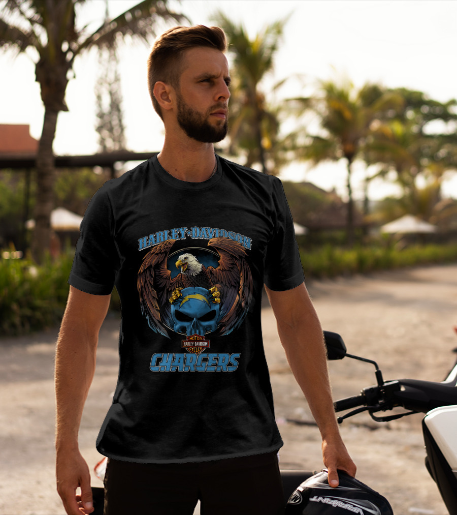 Harley Davidson Los Angeles Chargers Bald Eagle Skull T-Shirt