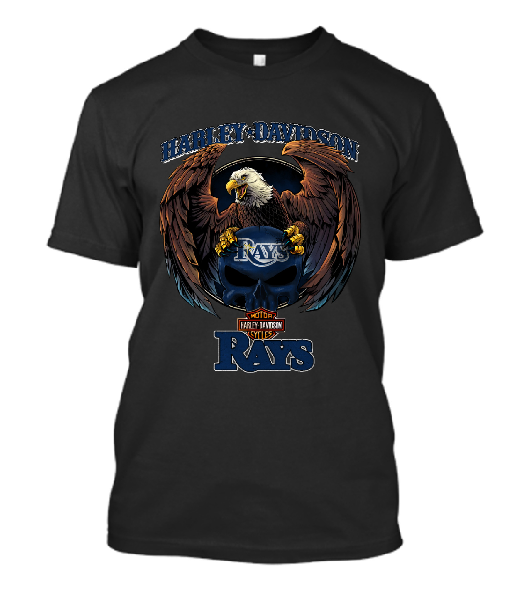 Harley Davidson Rays Vmlb Tampa Bay Eagles And Skulls Motif T-Shirt