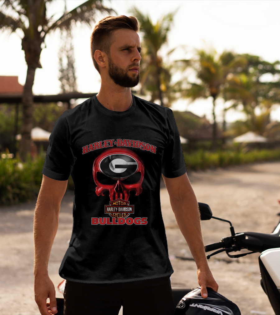 Harley Davidson Georgia Bulldogs Skull Motorcycle Cycles T-Shirt