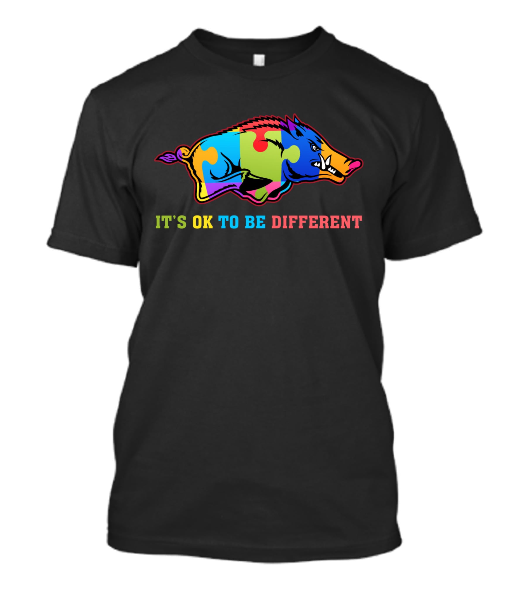 It's OK To Be Different Colorful Puzzle Razorbacks T-Shirt