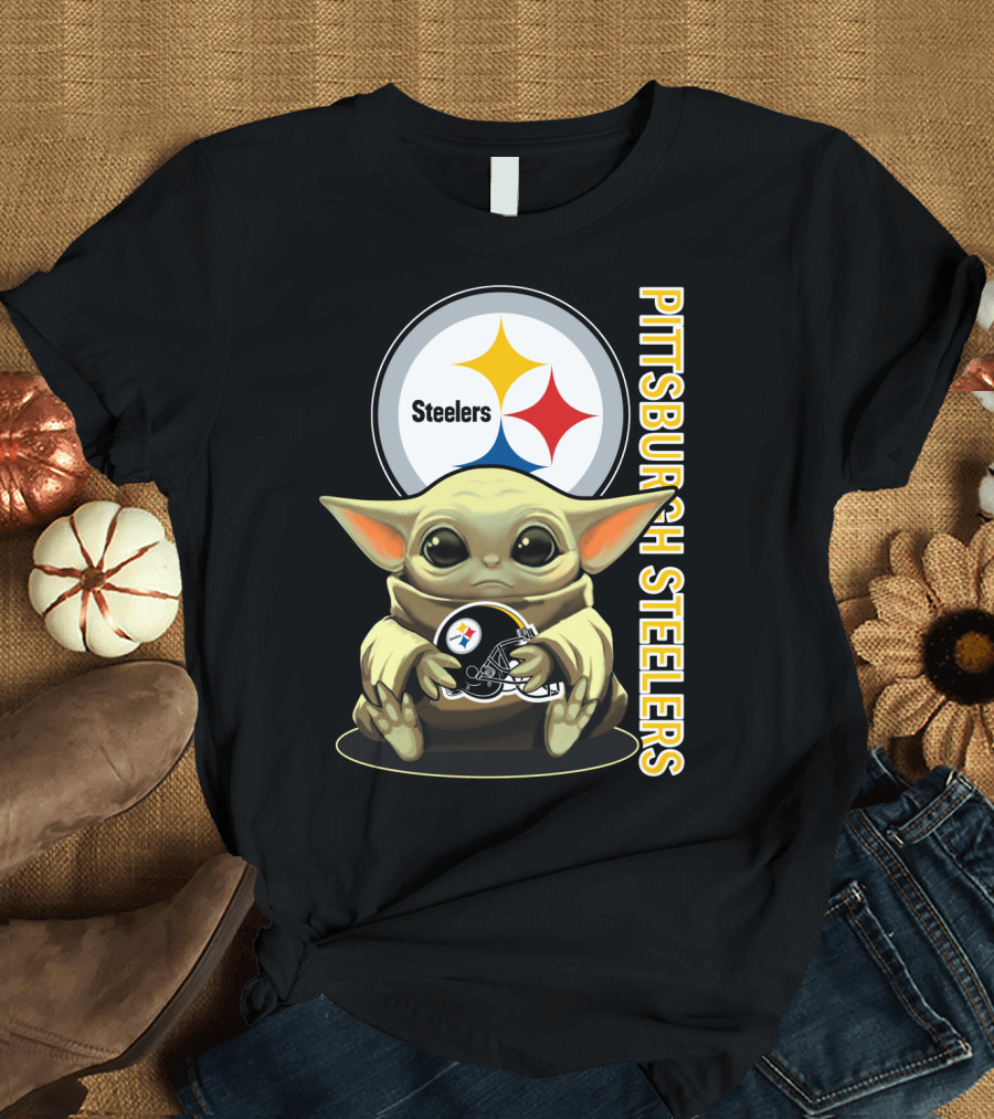 Pittsburgh Steelers Baby Yoda with Helmet T-Shirt